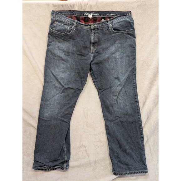 Eddie Bauer Jeans Mens 42x32 Blue Relaxed Fit Straight Leg Flannel Lined Denim - Picture 1 of 16